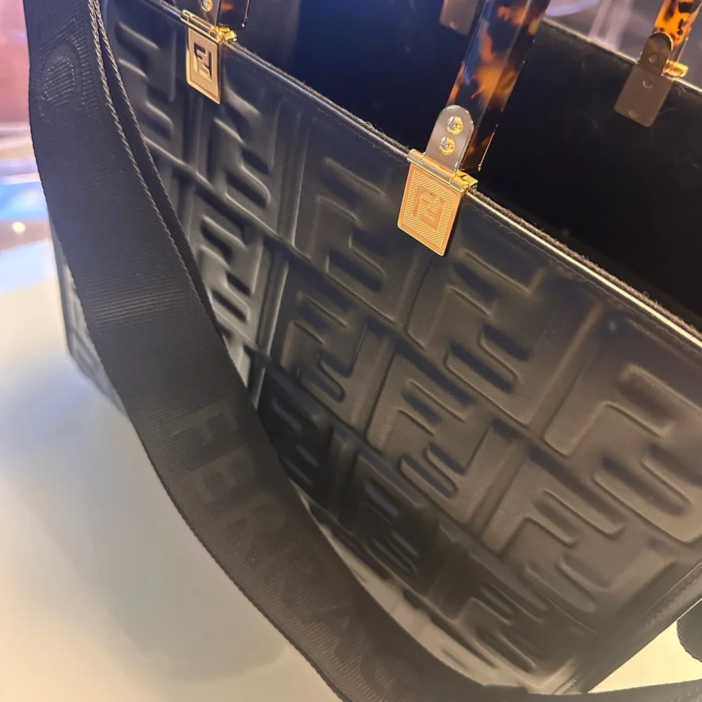 Fendi Black Embossed Bag with Gold Hardware - Picture 5 of 11